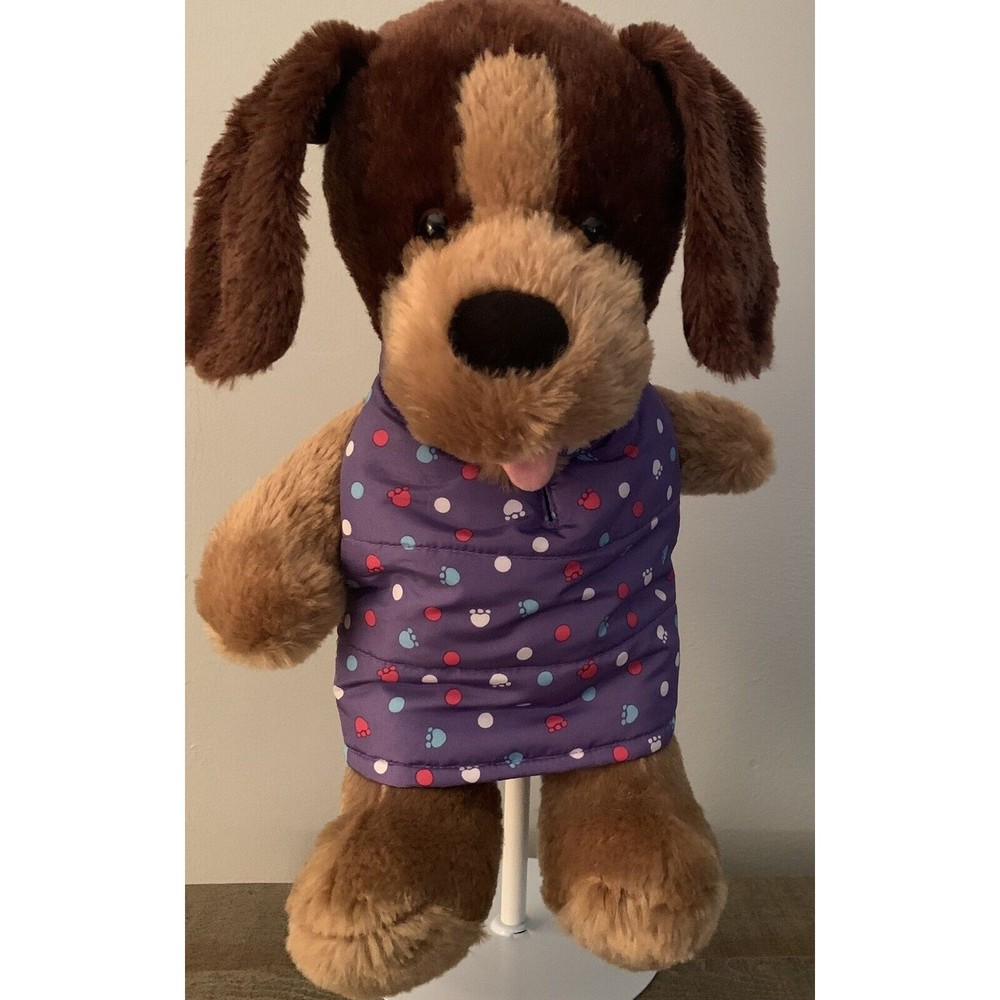 Build A Bear Dog Caramel Pup Plush Brown Ears Tongue Sticking Out With Vest
